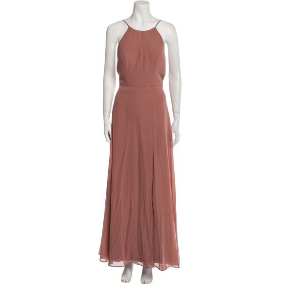 Jenny Yoo Pink Halter Maxi Dress Women’s Size M Elegant Chiffon Evening Gown - Picture 1 of 2